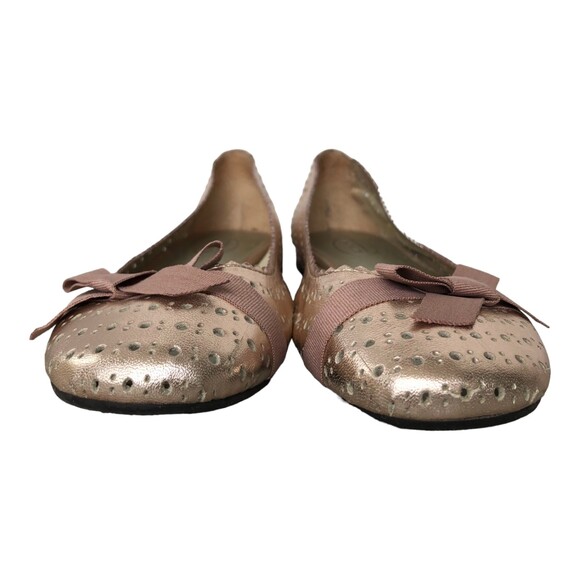 Talbots Rose Gold Pink Metallic Perforated Leather Ballet Flats with Bow Size 7B - Picture 4 of 9